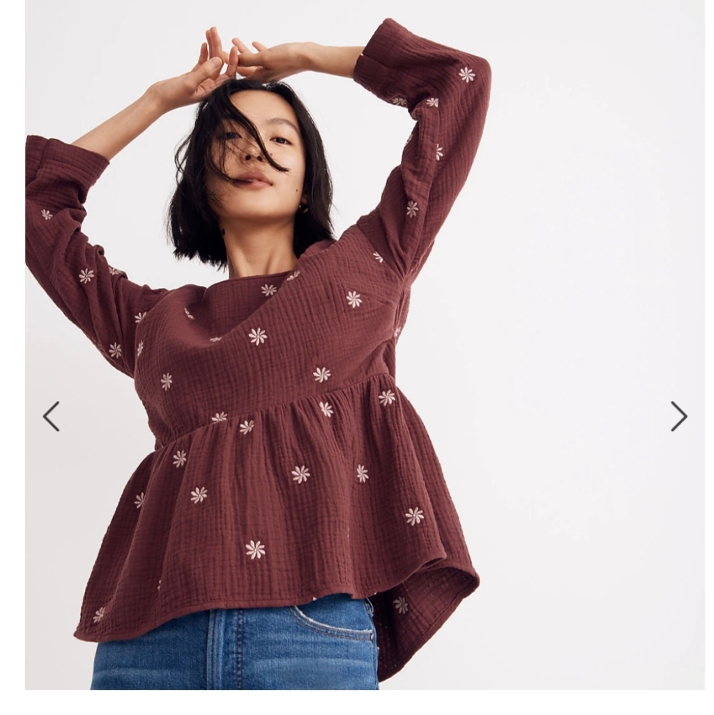 Madewell Embroidered Lightspun Peplum Open-Back Top